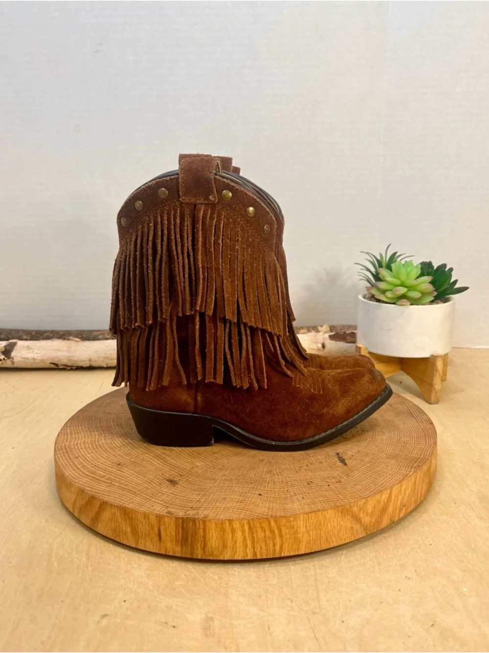 Shyanne Kids Brown Suede Fringe Western Cowboy Boots Size 12D